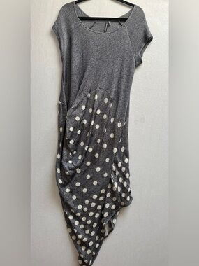 Taylor Boutique NZ Asymmetrical Polka Dot Linen Blend Knit Dress Sz 3/ Sz L